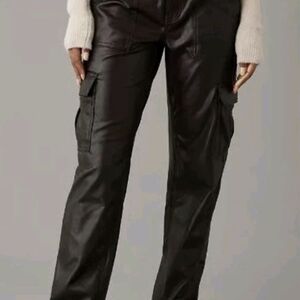 Women's Dark brown faux leather Cargo Pants